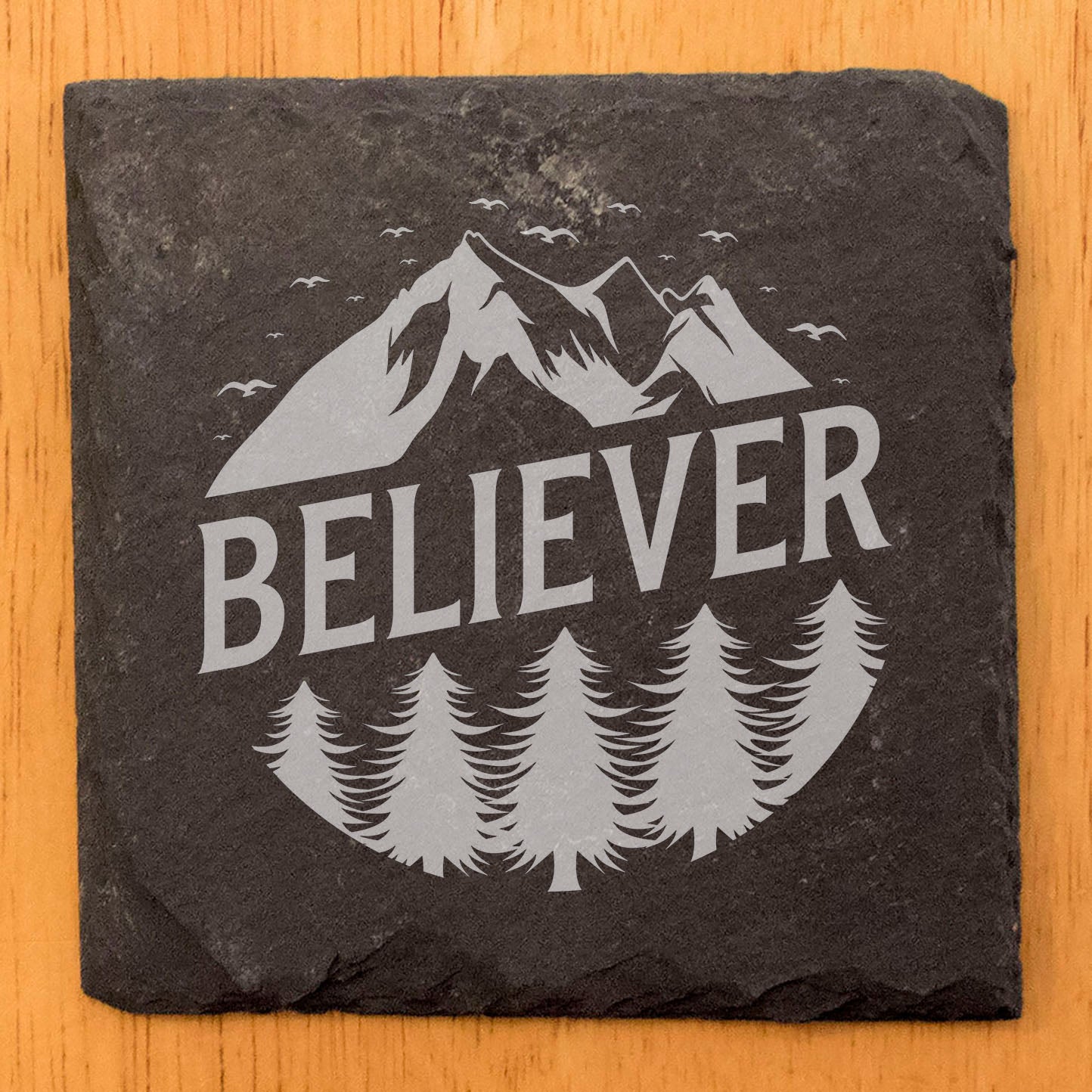 Adventure Awaits: Slate Coasters with Inspiring "Believer" Design - Housewarming Gift for Explorers - set of 4