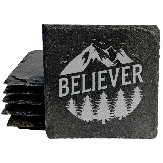 Adventure Awaits: Slate Coasters with Inspiring "Believer" Design - Housewarming Gift for Explorers - set of 4