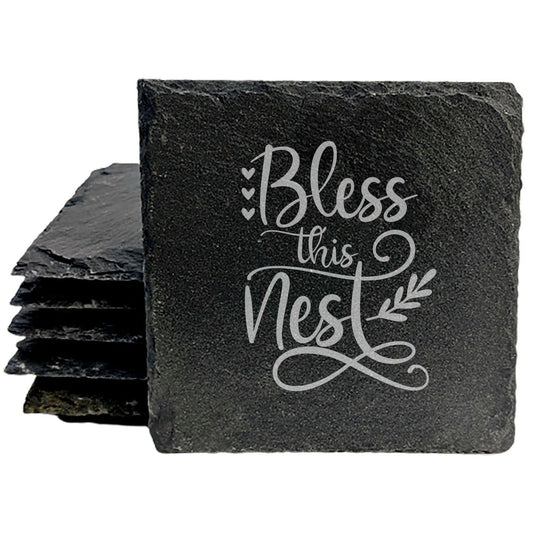 Housewarming Gift: "Bless This Nest" Slate Coasters for a New Home