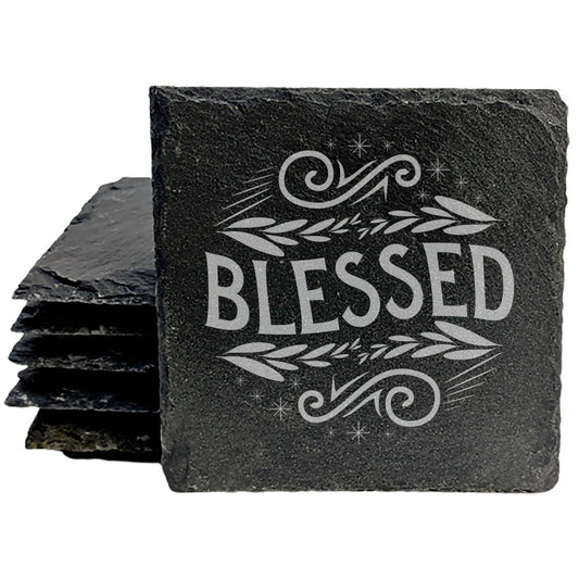 Timeless Elegance: Slate Coasters with Laser-Etched "Blessed" Design
