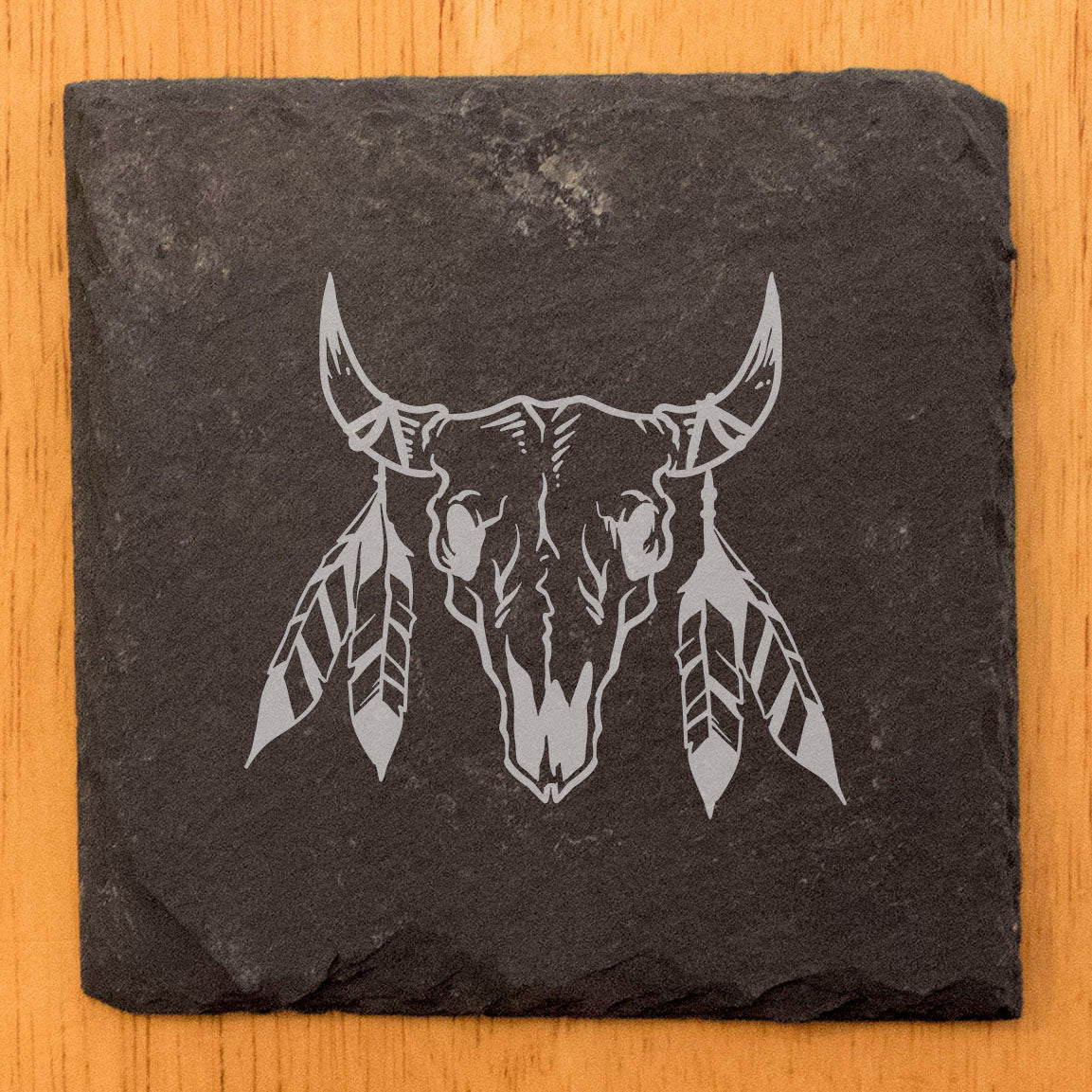 Unleash Your Inner Spirit: Southwestern-Inspired Bull Skull &amp; Feathers Coasters