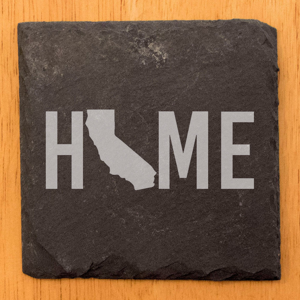 Rustic Slate Coasters Set of 4 - Laser Etched 'HOME' Design with California State - Perfect Gift for Holidays, Birthdays, Housewarming - 4" Round, Natural Chipped Edge, Made in Oregon, USA