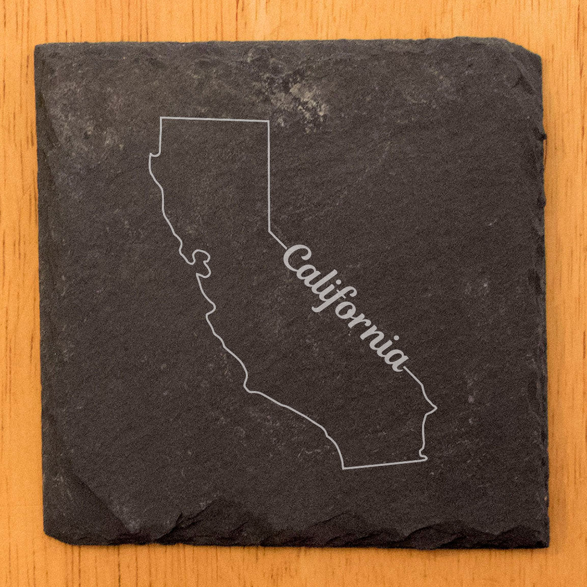 Rustic Slate Coasters Set of 4, Round 4" with California State Outline Design, Perfect for Holidays, Birthdays, Housewarming Gifts, She-Shed or Man Cave, Made in Oregon, USA, Natural Chipped Edge