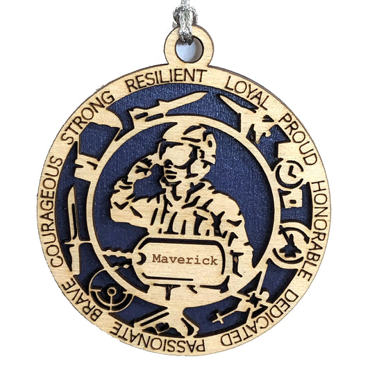 Personalized Air Force Female Soldier Ornament - 3" Wood Christmas Decoration, Military Gift, USAF Keepsake