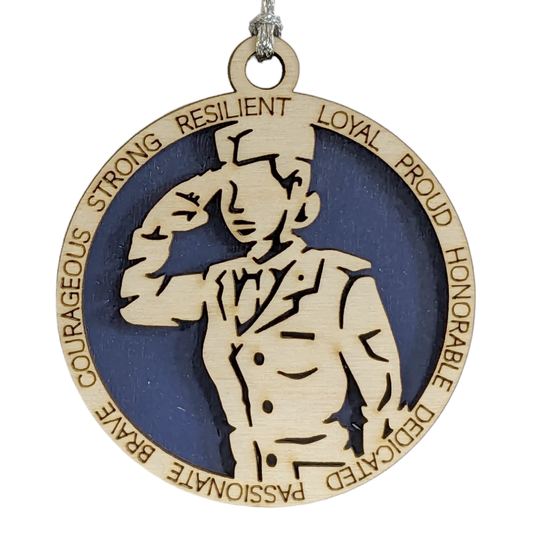 Patriotic Air Force Female Soldier in Formal Uniform 3" Wood Ornament - Christmas Military Gift