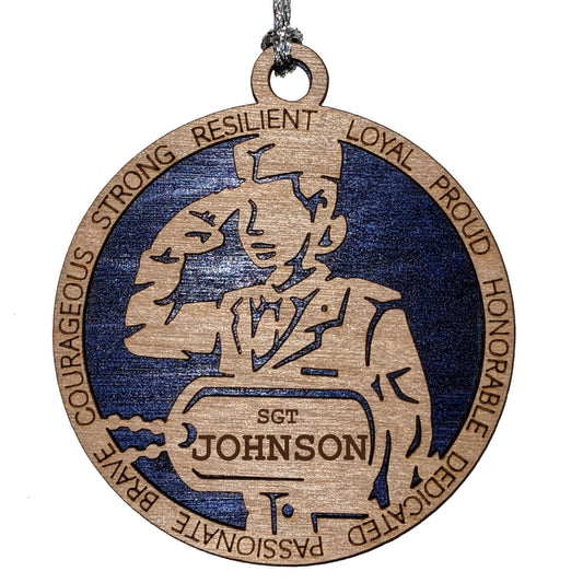 Personalized Air Force Female Soldier Christmas Ornament - 3" Wood Laser Cut Military Dog Tags Gift