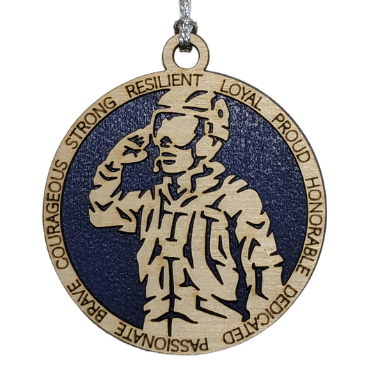 Air Force Soldier In Field Uniform Christmas Ornament - Wooden 3" Laser Cut Military Tribute - Patriotic Holiday Decor