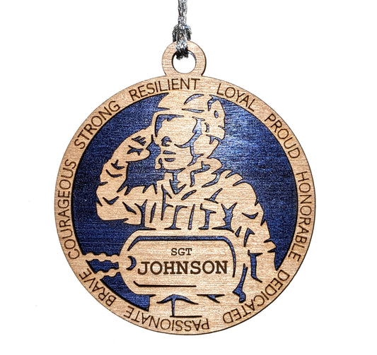 Personalized Air Force Soldier Ornament - 3" Wood Christmas Gift for Military Veterans