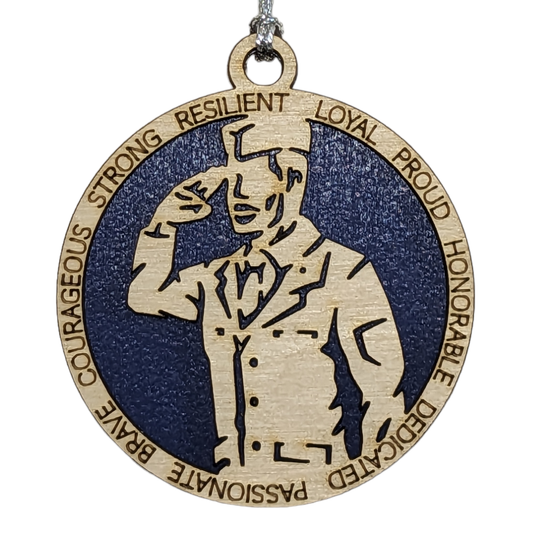 Personalized Air Force Soldier In Formal Uniform Christmas Ornament - 3" Wood Laser Cut Military Tribute