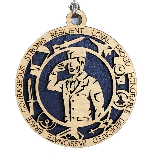 Air Force Soldier Christmas Ornament - 3" Wood Laser Cut Military Keepsake - Patriotic Holiday Decor