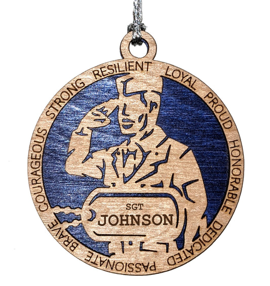 Custom Military Ornament - 3" Wood Air Force Christmas Decoration - Personalized Dog Tags for Proud Soldier