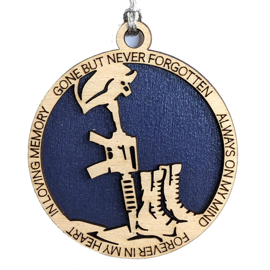 Air Force Battlefield Cross Memorial Ornament - 3" Wood Christmas Decor, Laser Cut Tribute to Fallen Heroes