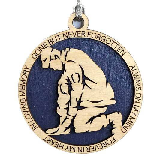 Air Force Memorial Ornament - Kneeling Soldier Wooden Keepsake, Military Tribute Gift