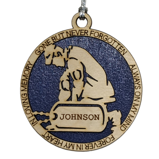 Personalized Air Force Soldier Memorial Ornament - 3" Wood Christmas Tree Decoration with Dog Tags - Military Tribute Gift