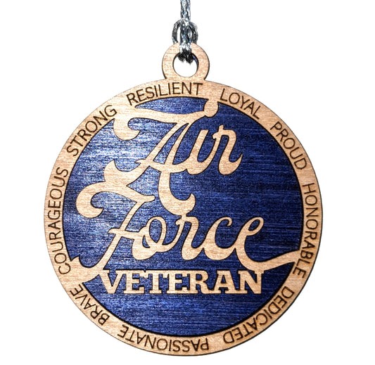 Air Force Veteran Wooden Christmas Ornament - Handcrafted 3" Laser Cut Patriotic Military Honor Gift