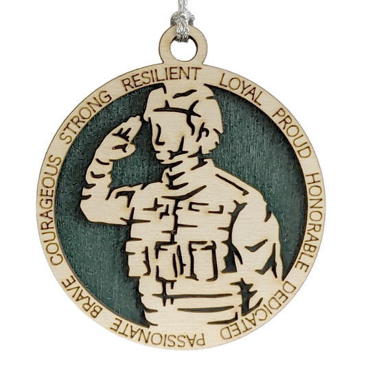 Handcrafted Female Soldier Christmas Ornament - 3" Wood Laser Cut Military Honor Gift for Women Veterans, Troops & Armed Forces