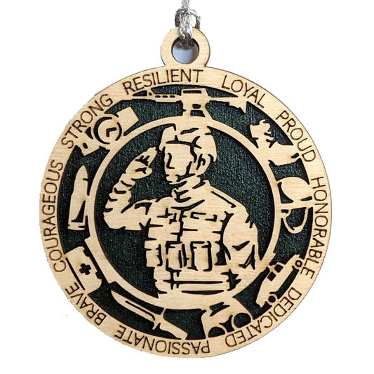Female Army Soldier Christmas Ornament - 3" Wood Laser Cut Military Gift for Veterans and Troops