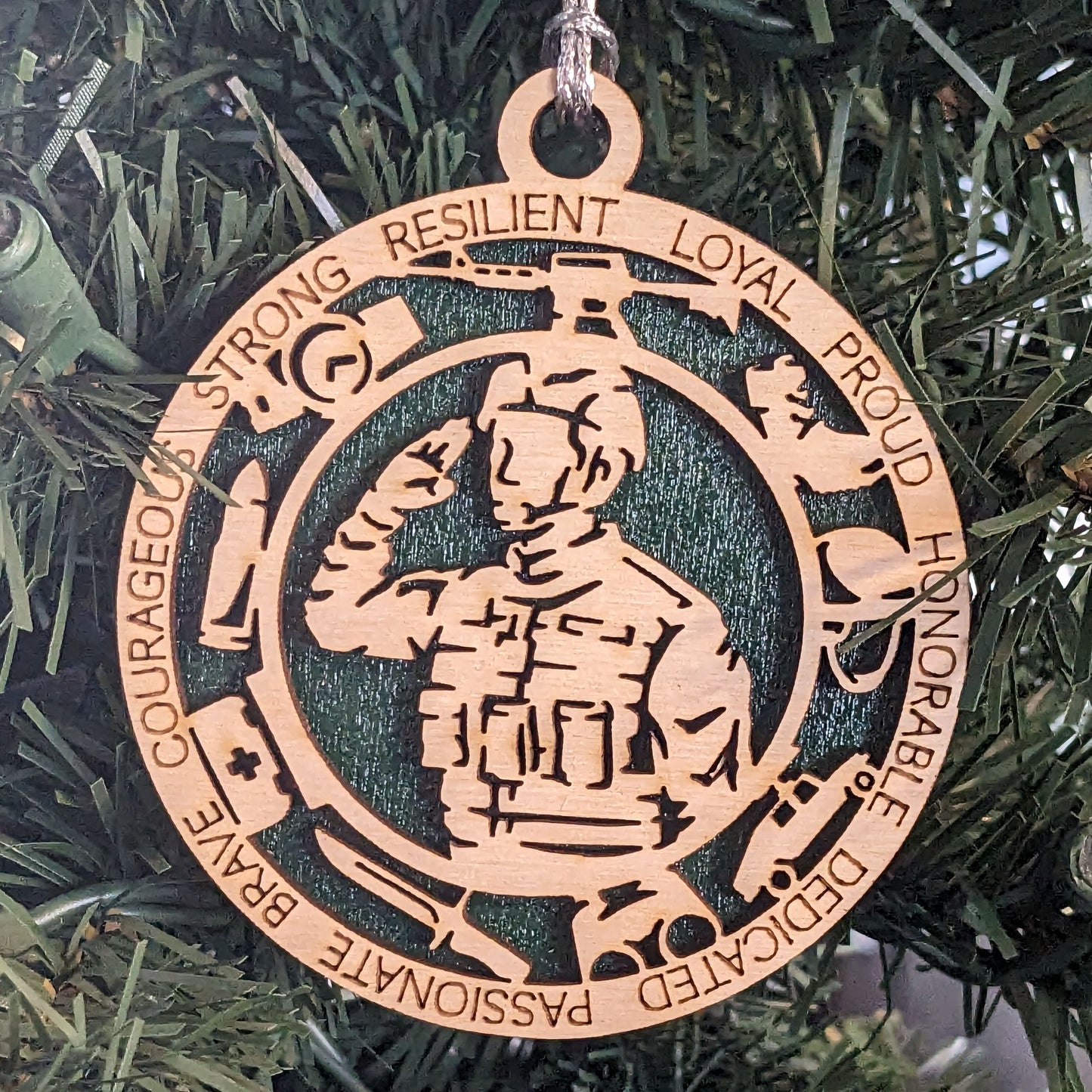 Female Army Soldier Christmas Ornament - 3" Wood Laser Cut Military Gift for Veterans and Troops
