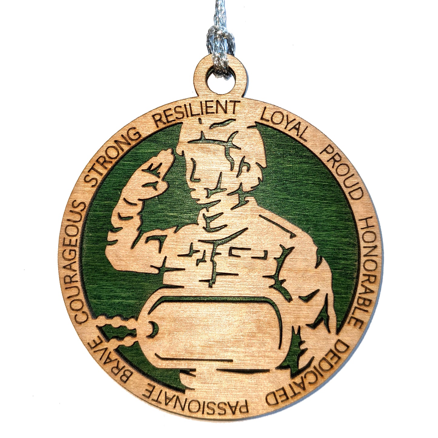 Personalized Female Soldier Christmas Ornament - 3" Wood Laser Cut Military Dog Tags - Handcrafted Army Gift for Women Veterans