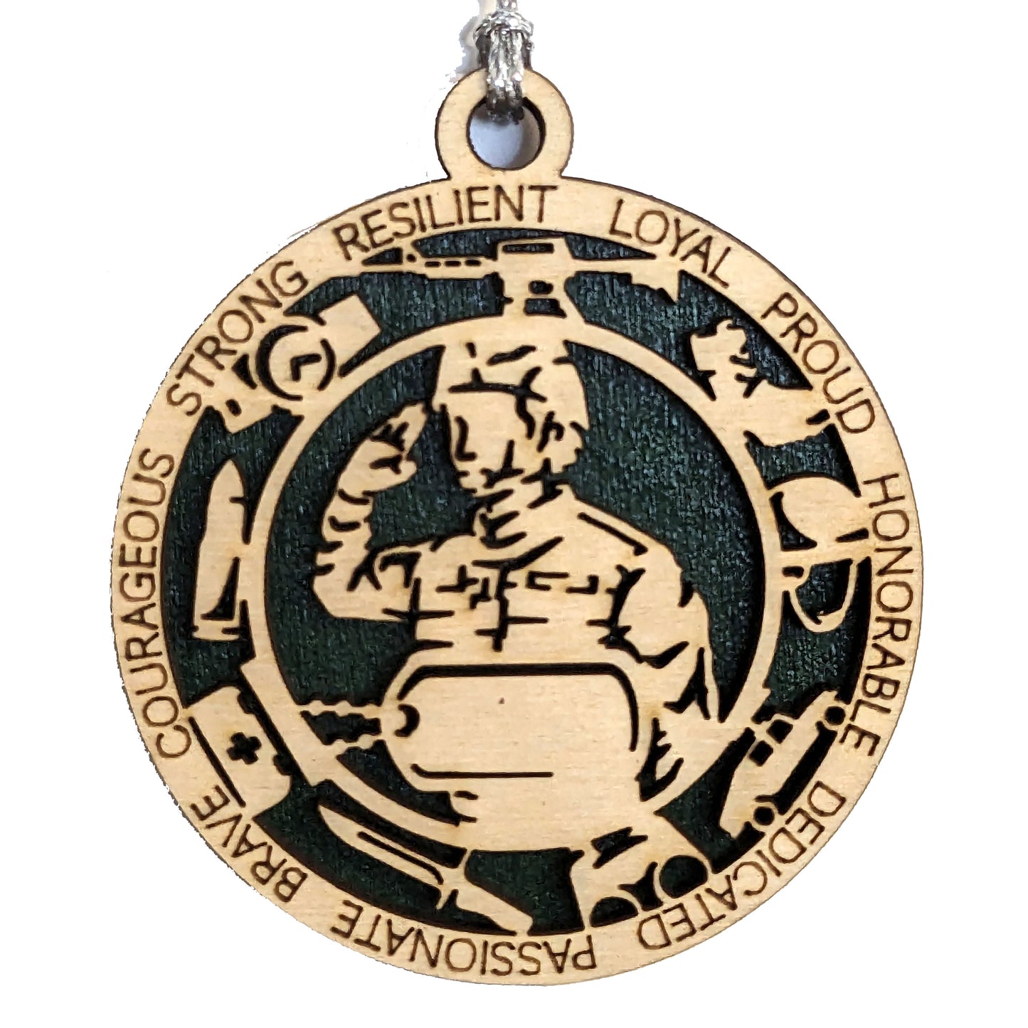 Personalized Female Soldier Christmas Ornament - Army Woman Military Gift, Custom Dog Tags, Handcrafted Wood Keepsake