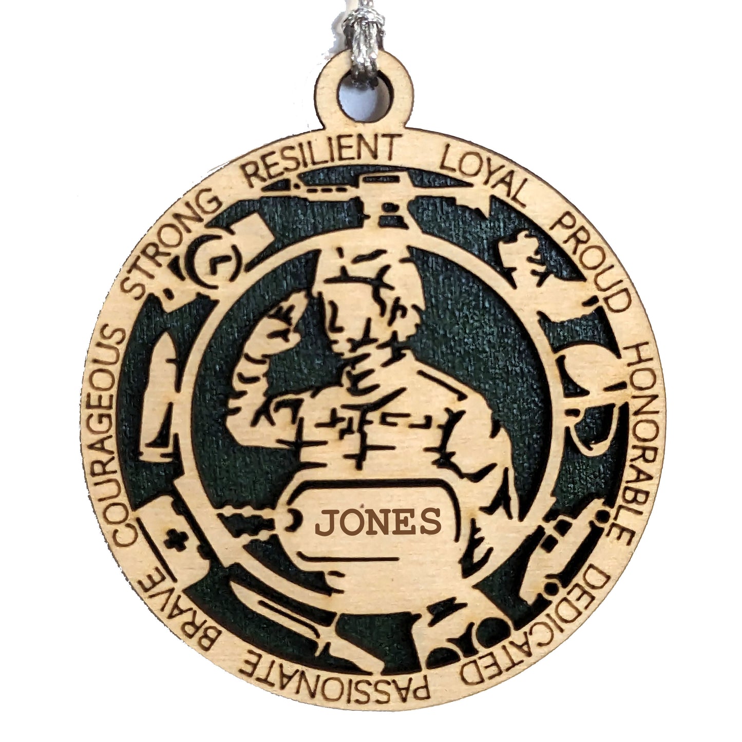 Personalized Female Soldier Christmas Ornament - Army Woman Military Gift, Custom Dog Tags, Handcrafted Wood Keepsake