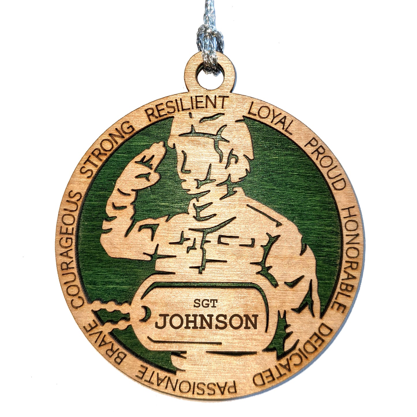 Personalized Female Soldier Christmas Ornament - 3" Wood Laser Cut Military Dog Tags - Handcrafted Army Gift for Women Veterans
