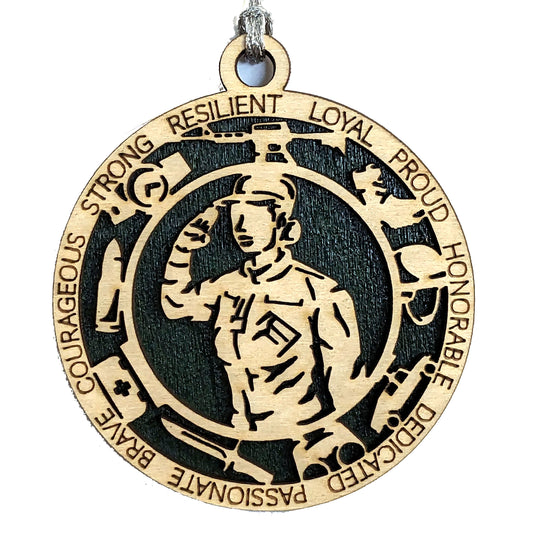 Patriotic Female Soldier Christmas Ornament - 3" Wood Army Tribute for Women in Uniform