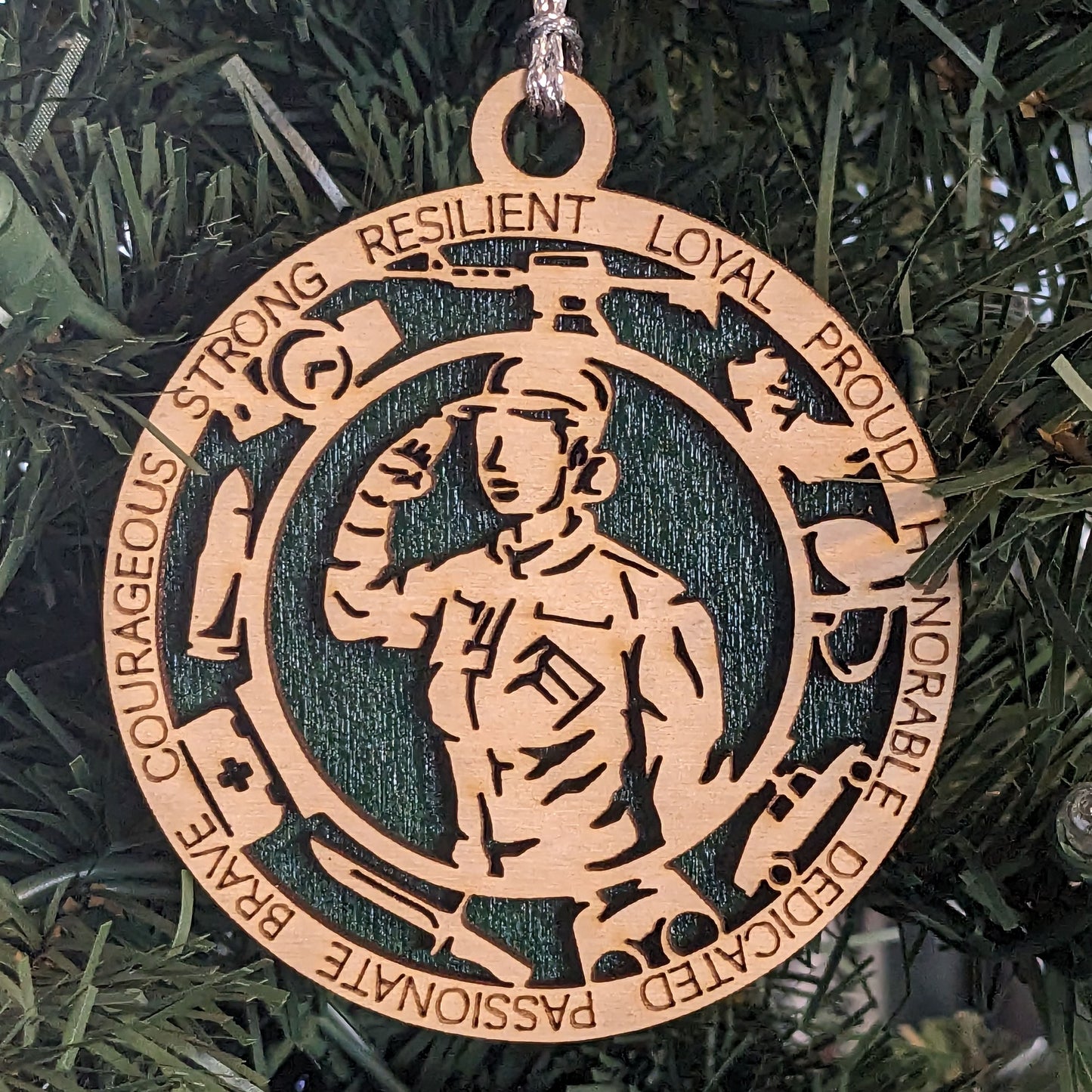Patriotic Female Soldier Christmas Ornament - 3" Wood Army Tribute for Women in Uniform