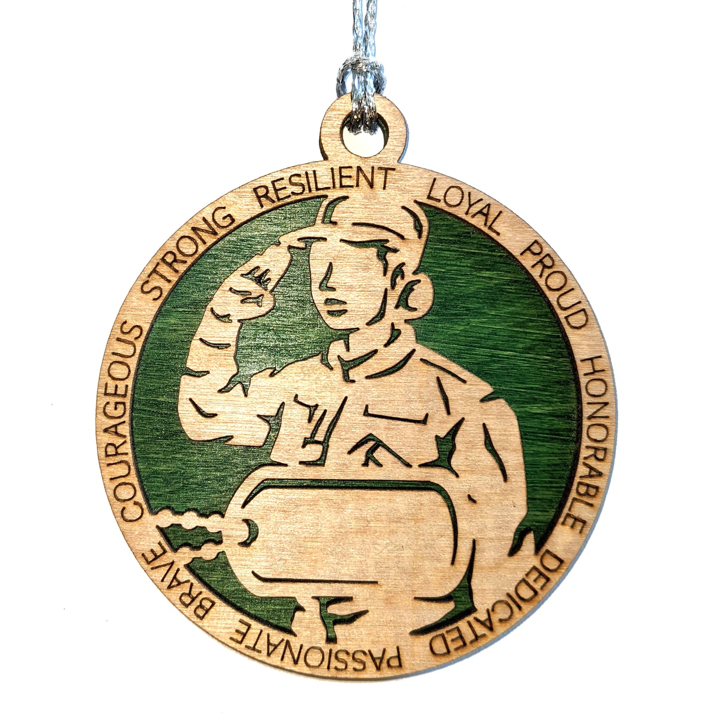 Custom Women in Uniform Ornament | Patriotic Military Gift | 3" Wood Christmas Decoration | Personalized Dog Tags