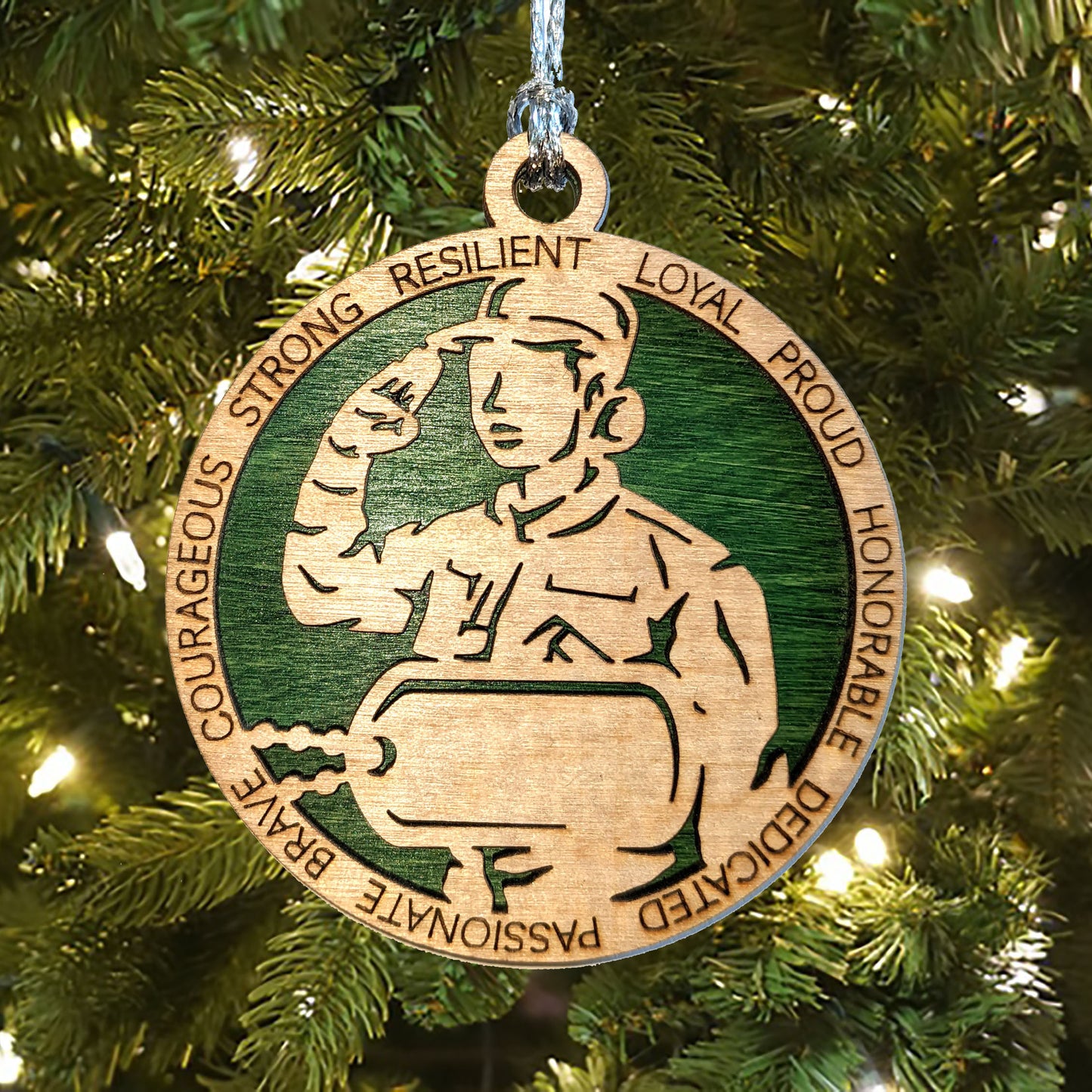 Custom Women in Uniform Ornament | Patriotic Military Gift | 3" Wood Christmas Decoration | Personalized Dog Tags