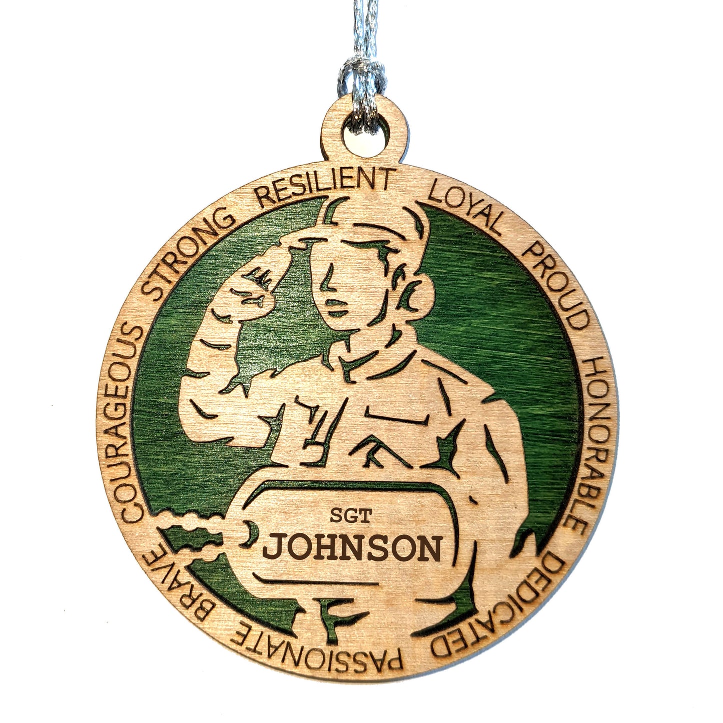 Custom Women in Uniform Ornament | Patriotic Military Gift | 3" Wood Christmas Decoration | Personalized Dog Tags