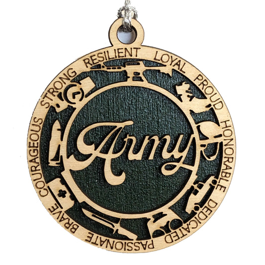 Army Soldier Christmas Tree Ornament - 3" Wooden 2-Layer Military Honor - Patriotic Gift - Handcrafted in USA