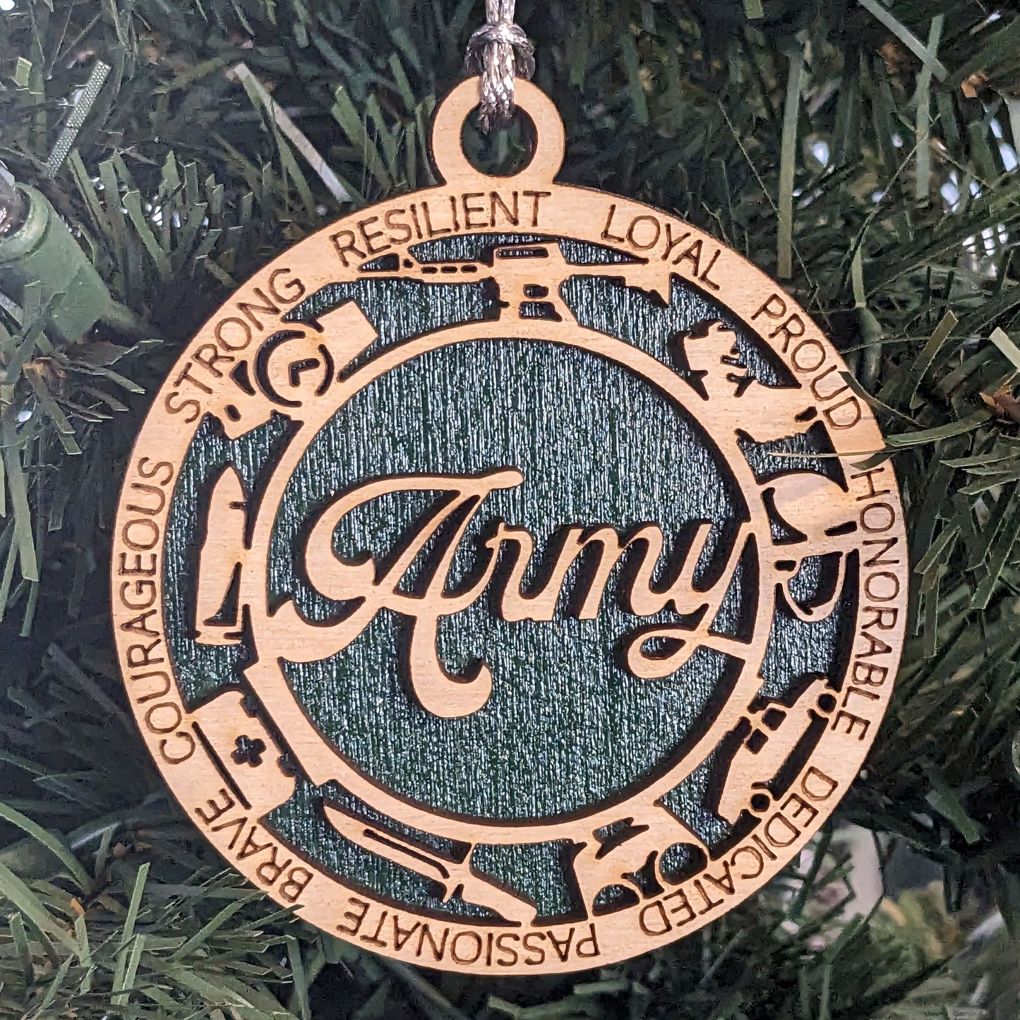 Army Soldier Christmas Tree Ornament - 3" Wooden 2-Layer Military Honor - Patriotic Gift - Handcrafted in USA
