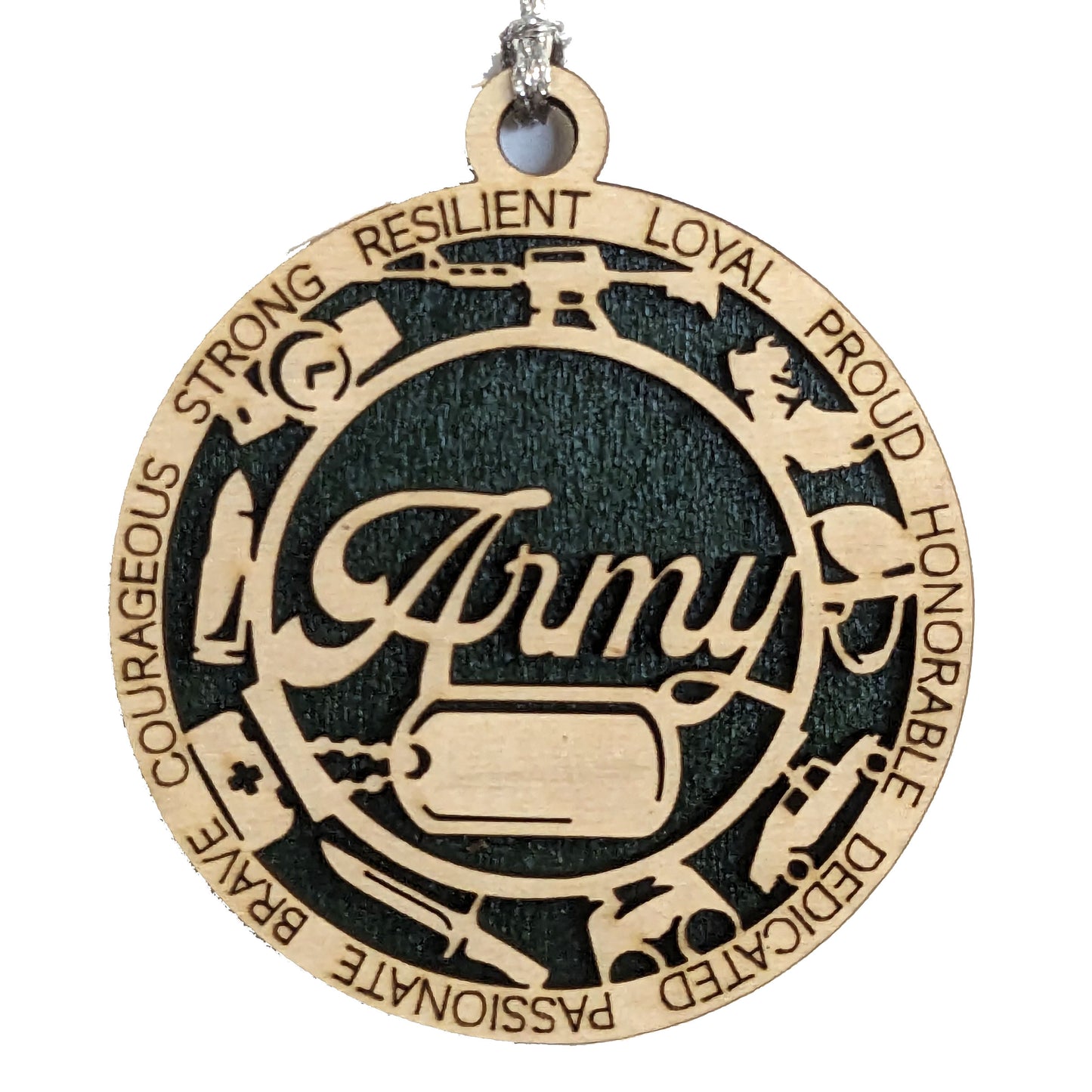 Handcrafted Wooden Army Ornament - Personalized Military Christmas Gift with Custom Dog Tags