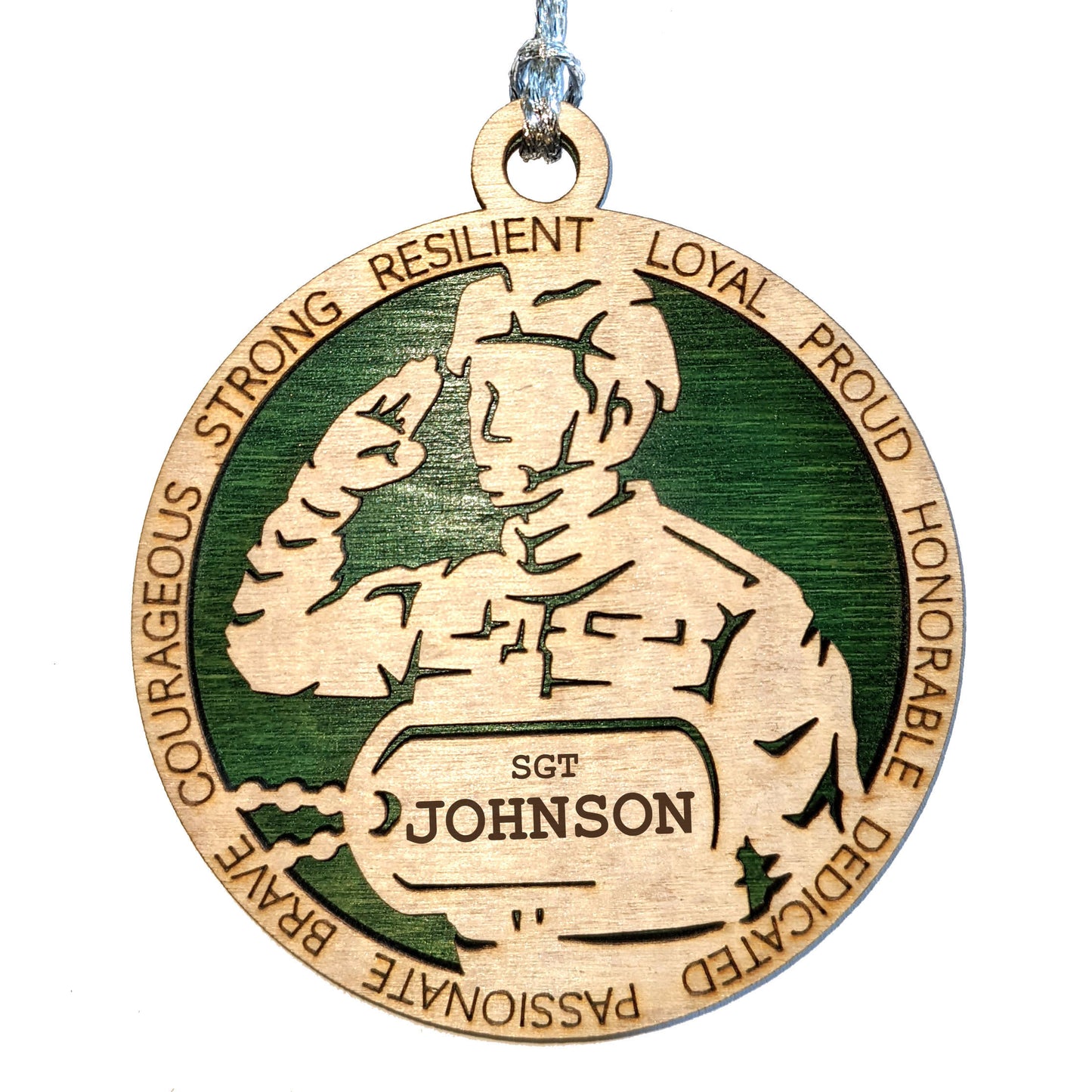 Custom Military Man Christmas Ornament - Wooden 3" Round, Personalized Dog Tags, Handmade in Oregon