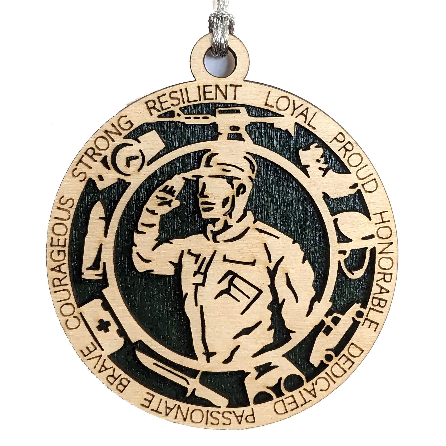 Patriotic Male Soldier Christmas Ornament - 3" Wood Army Military Hero Keepsake for Men - Handmade in USA