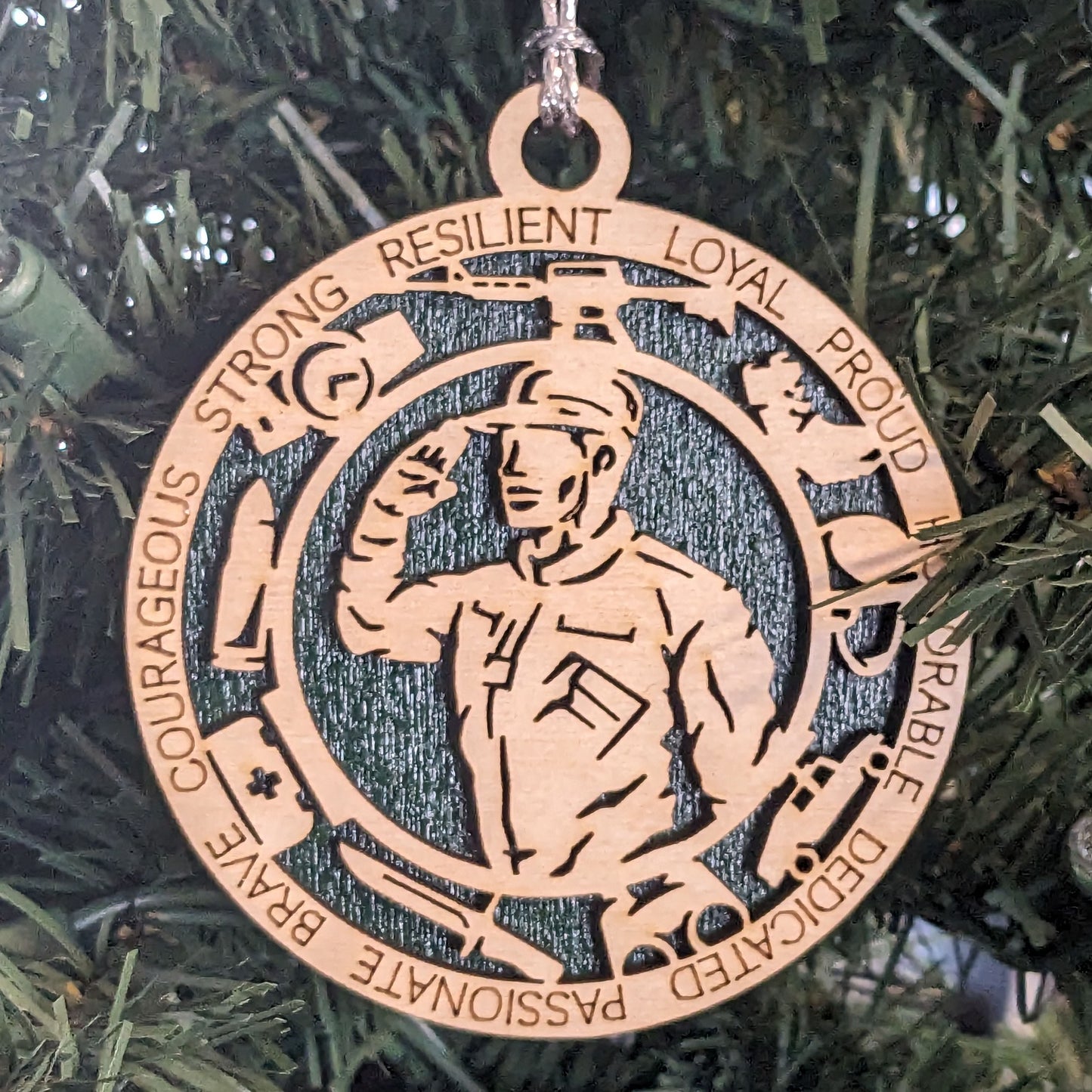 Patriotic Male Soldier Christmas Ornament - 3" Wood Army Military Hero Keepsake for Men - Handmade in USA