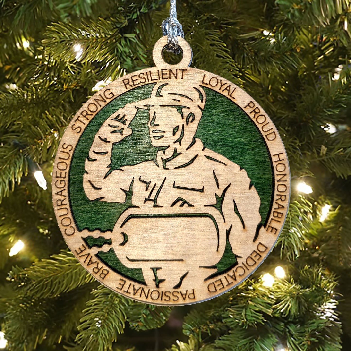 Personalized Military Soldier Christmas Ornament - 3" Wood Dog Tags for Male Army Navy Marines Air Force Coast Guard Veteran - Handmade USA Gift for Men