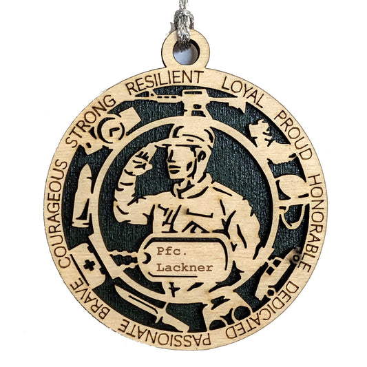 3" Wooden Male Soldier Ornament - Personalized Army Christmas Gift with Dog Tags