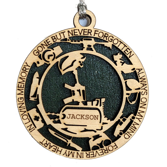 Personalized Army Memorial Ornament - Wooden Battlefield Cross Christmas Decor with Custom Dog Tags, Handcrafted Military Tribute Gift