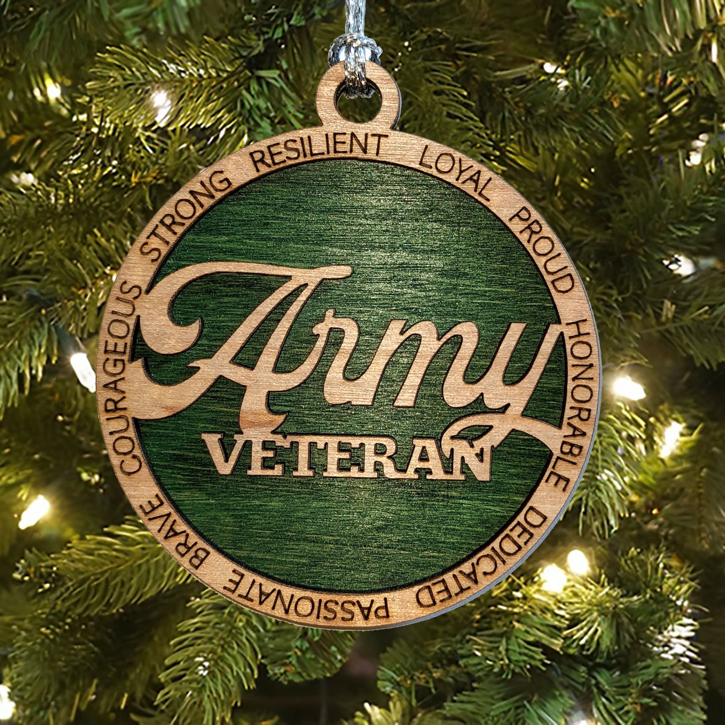 Patriotic Army Veteran Ornament - 3" Wood Christmas Decoration - Handmade Military Honor Gift - USA Crafted