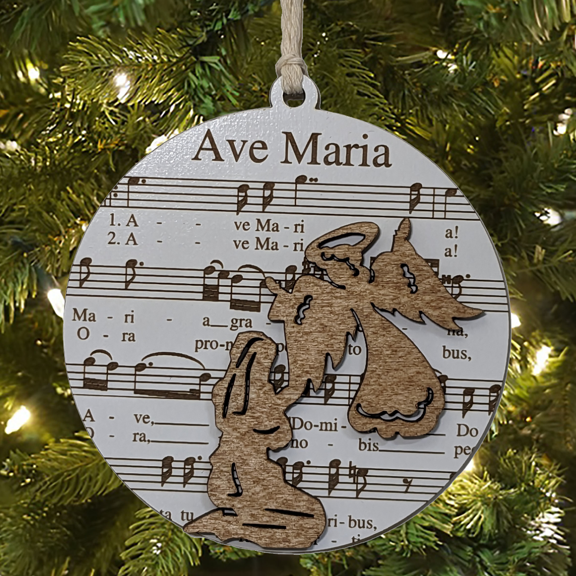 3.5" Ave Maria Sheet Music Laser Engraved Christmas Ornament - Musical Holiday Decor for Music Lovers, Unique Xmas Gift