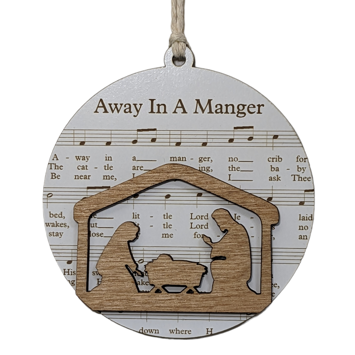 3.5" Laser Engraved Christmas Ornament - Away In A Manger Sheet Music, Holiday Decor, Unique Xmas Gift, Festive Musical Keepsake