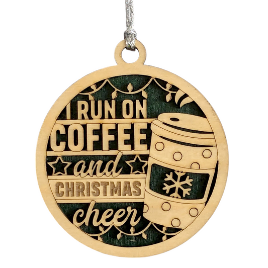 "Coffee and Christmas Cheer" 3" Wooden Ornament - Handcrafted Holiday Gift from Oregon
