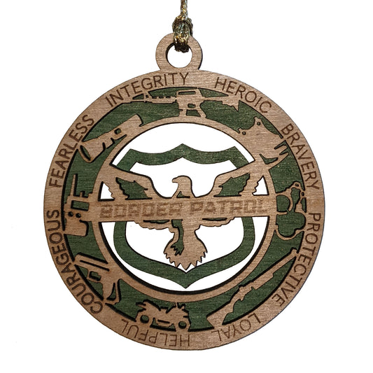 3" Laser Cut Handcrafted Wooden Border Patrol Christmas Ornament - Custom Cut Background First Responder Holiday Decor