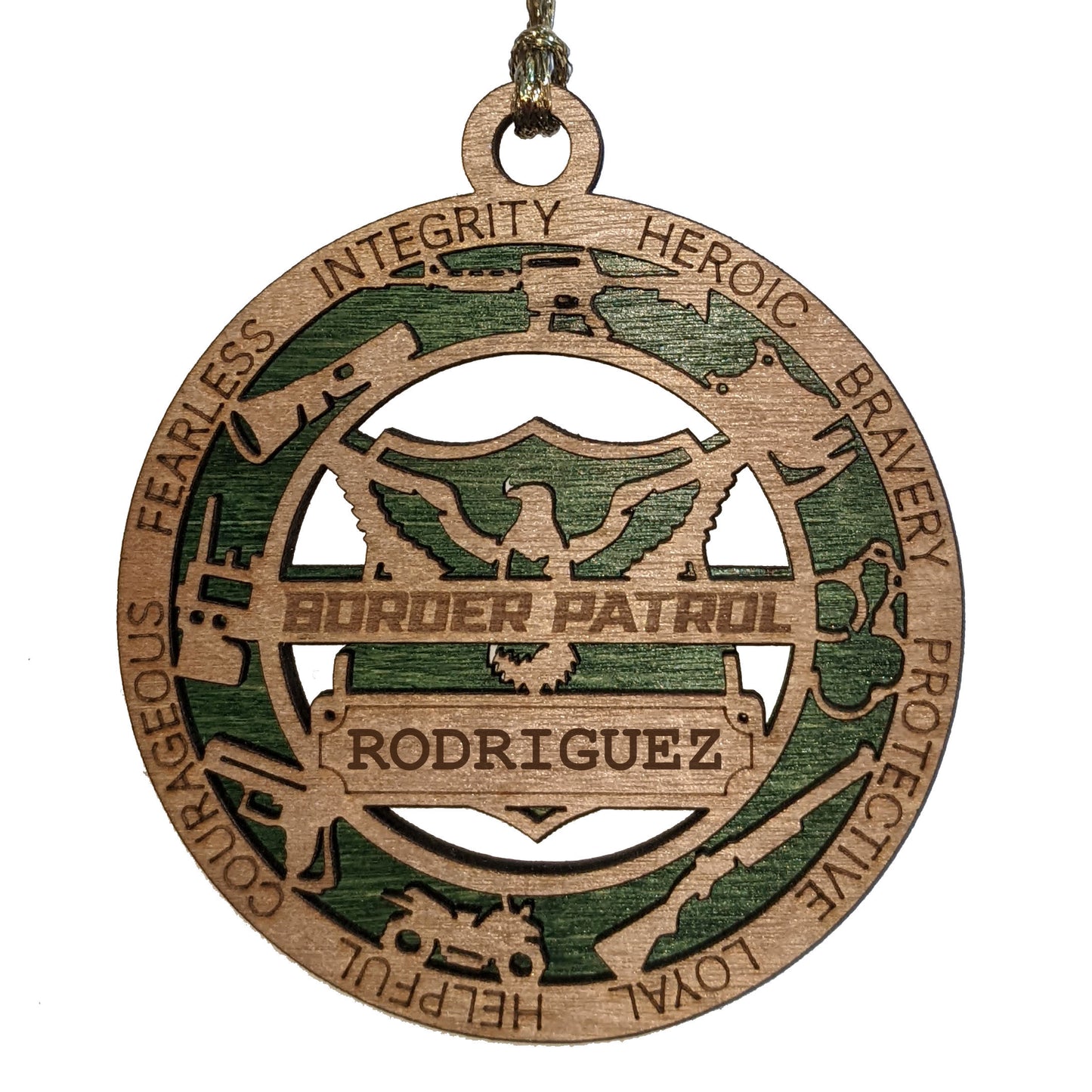 3" Laser Cut Handcrafted Wooden Personalized Border Patrol Christmas Ornament - Custom Cut Background First Responder Holiday Decor