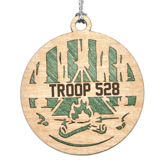 Camping laser cut personalized wood ornament