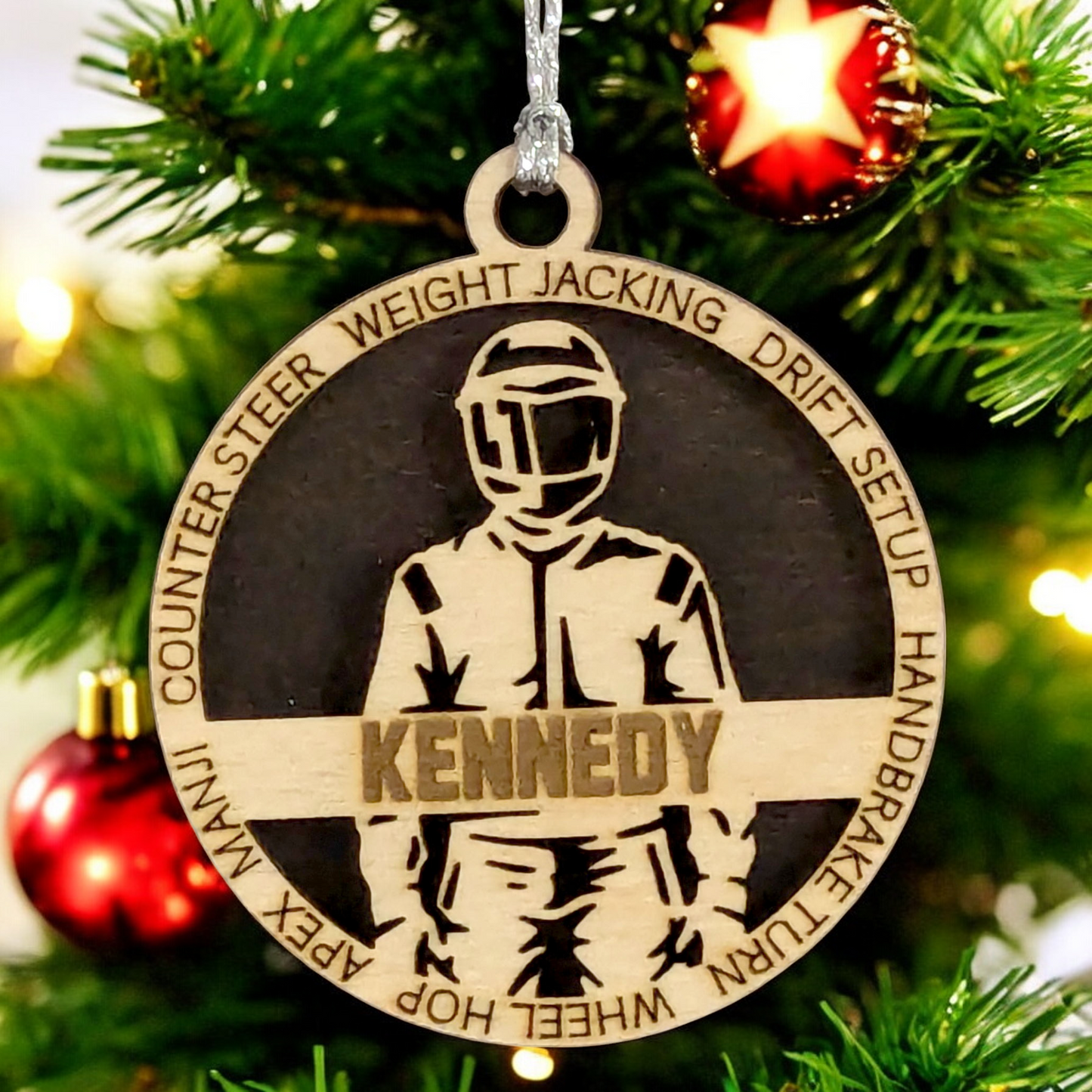 Personalized 3-Inch Handcrafted Wooden Car Racing Christmas Ornament - Unique Laser Cut Design - Customizable Holiday Decor for Racing Enthusiasts - Festive Keepsake for Car Lovers and Motorsport Fans