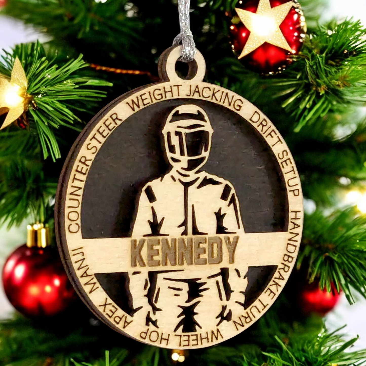 Personalized 3-Inch Handcrafted Wooden Car Racing Christmas Ornament - Unique Laser Cut Design - Customizable Holiday Decor for Racing Enthusiasts - Festive Keepsake for Car Lovers and Motorsport Fans