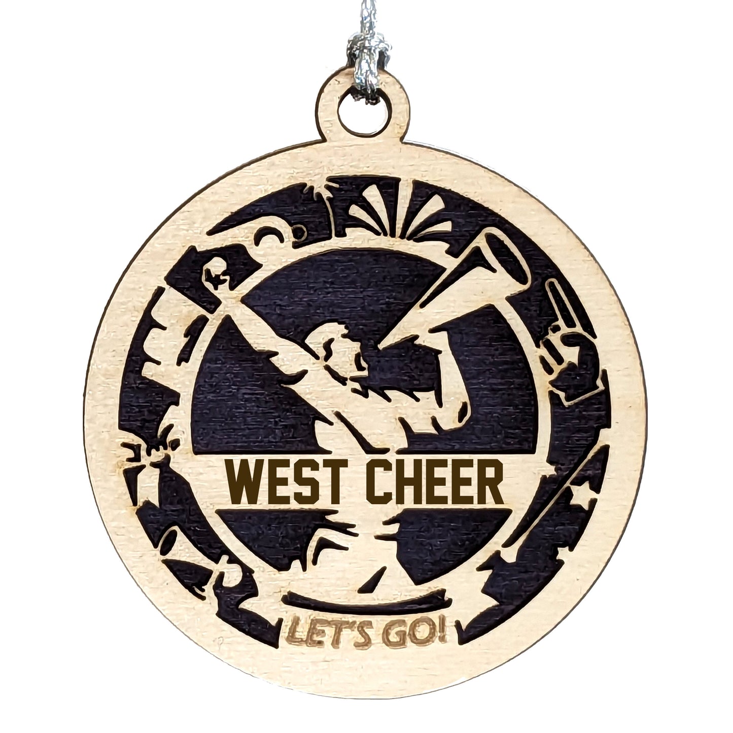 Cheerleading laser cut personalized wood ornament